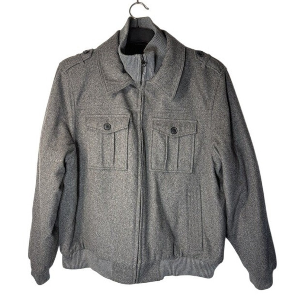 J. Ferrar Bomber Jacket Men's Gray Wool Blend  Modern Fit Military Utility XL